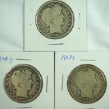 1906, 1907-S and 1908-D Barber Half Dollars G-G+ Details
