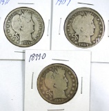 1899-O, 1907 and 1911 Barber Half Dollars G-G+
