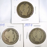 1906-D, 1907-O and 1909 Barber Half Dollars G-G+ Details