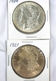 1900 and 1921 Morgan Silver Dollars AU