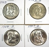 1952-D, 1955, 1957-D and 1959-D Franklin Half Dollars XF-BU