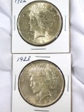 1922 and 1923 Peace Silver Dollars Choice AU