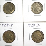 1927-S, 1928, 1928-D and 1928-S Buffalo Nickels F-VF