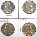 1948, 1951, 1953-D and 1962-D Franklin Half Dollars XF-AU