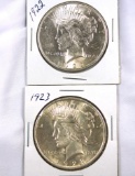 1922 and 1923 Peace Silver Dollars AU-BU