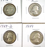 1946-D, 1946-S, 1949 and 1949-D Washington Silver Quarters F-VF