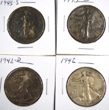 1942, 1942-D, 1943-D and 1943-S Walking Liberty Half Dollars F-VF