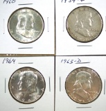 1954-D, 1960, 1963-D Franklin and 1964 Kennedy Half Dollars VF-BU