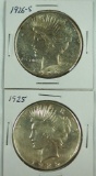 1925 and 1926-S Peace Silver Dollars AU