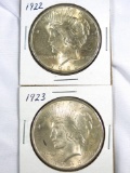 1922 and 1923 Peace Silver Dollars AU-Choice AU