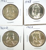 1948, 1951, 1963 and 1963-D Franklin Half Dollars VF-BU