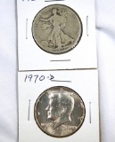 1920-D Walking Liberty and 1970-D Kennedy Half Dollars G-BU