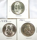 1948-D, 1951 and 1955 Franklin Half Dollars VF-BU