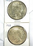 1922 and 1923-D Peace Silver Dollars XF-AU