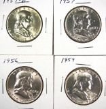 1954, 1956, 1957 and 1957-D Franklin Half Dollars BU