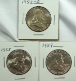 1952-D, 1954 and 1955 Franklin Half Dollars AU-BU