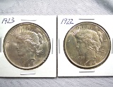1922 and 1923 Peace Silver Dollars AU