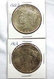 1922-D and 1925 Peace Silver Dollars AU