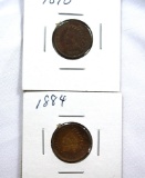1884 and 1890 Indian Cents VF-AU Details
