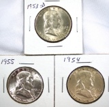 1953-D, 1954 and 1955 Franklin Half Dollars AU-BU
