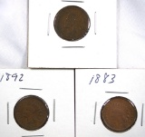 1882, 1883 and 1892 Indian Cents F-XF