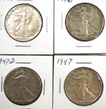 1946, 1946-S, 1947 and 1947-D Walking Liberty Half Dollars F-AU