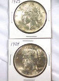 1924 and 1925 Peace Silver Dollars Choice AU