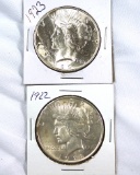 1922 and 1923 Peace Silver Dollars AU-BU