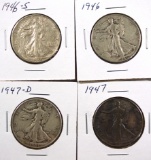 1946, 1946-S, 1947 and 1947-D Walking Liberty Half Dollars F-VF