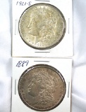 1889 and 1921-S Morgan Silver Dollars XF-AU