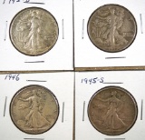 1945, 1945-D, 1945-S and 1946 Walking Liberty Half Dollars VF