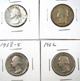1932, 1938-S, 1944 and 1952-S Washington Silver Quarters G-AU