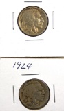 1924 and 1924-D Buffalo Nickels F-F+