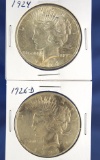 1924 and 1926-D Peace Silver Dollar VF-AU