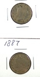 1887 and 1893 Liberty V Nickels VG-VF