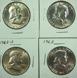 1962, 1962-D, 1963 and 1963-D Franklin Half Dollars AU-BU