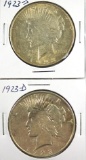 1923-D and 1923-S Peace Silver Dollars XF-AU
