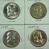 1958, 1958-D, 1959 and 1959-D Franklin Half Dollars XF-BU