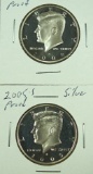 2005-S and 2008-S Silver Proof Kennedy Half Dollars
