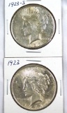 1923 and 1923-S Peace Silver Dollars AU