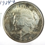 1934-D Peace Silver Dollar XF Details