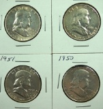 1950, 1951, 1951-D and 1951-S Franklin Half Dollars XF-AU