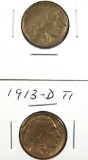 1913 and 1913-D Type I Buffalo Nickels XF