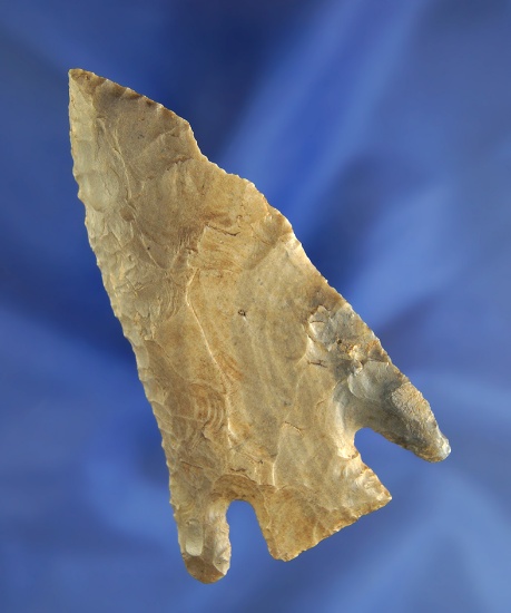 3 1/2" Coshocton Flint Deep Basal Notch Knife found in Ohio.