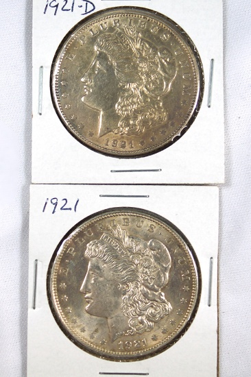 1921 and 1921-D Morgan Silver Dollars AU Details