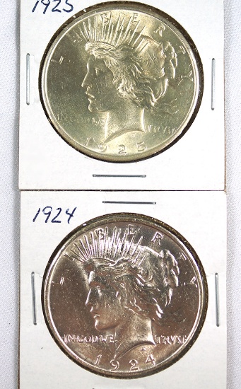 1924 and 1925 Peace Silver Dollars AU-BU