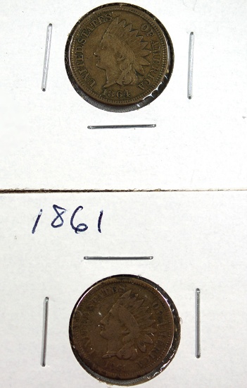 1861 and 1864 Copper Nickel Indian Cents VG-F+