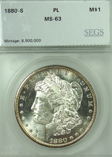 1880-S Morgan Silver Dollar Certified MS 63 PL by SEGS