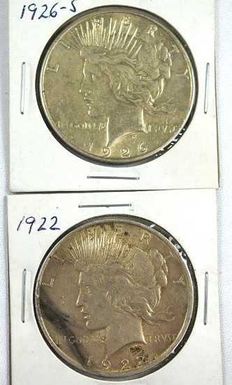 1922 and 1926-S Peace Silver Dollars XF-AU