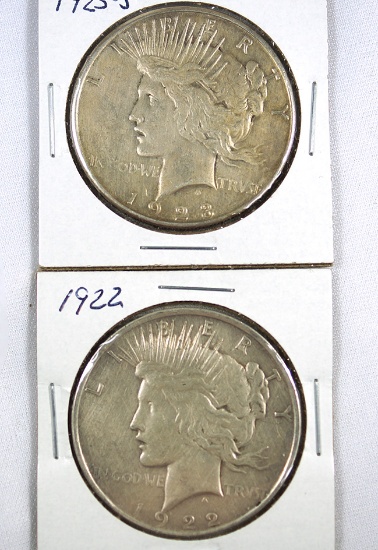 1922 and 1923-S Peace Silver Dollar VF-XF Details